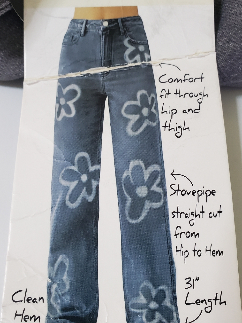 SONG Blue Floral Button Fly Boyfriend Jean